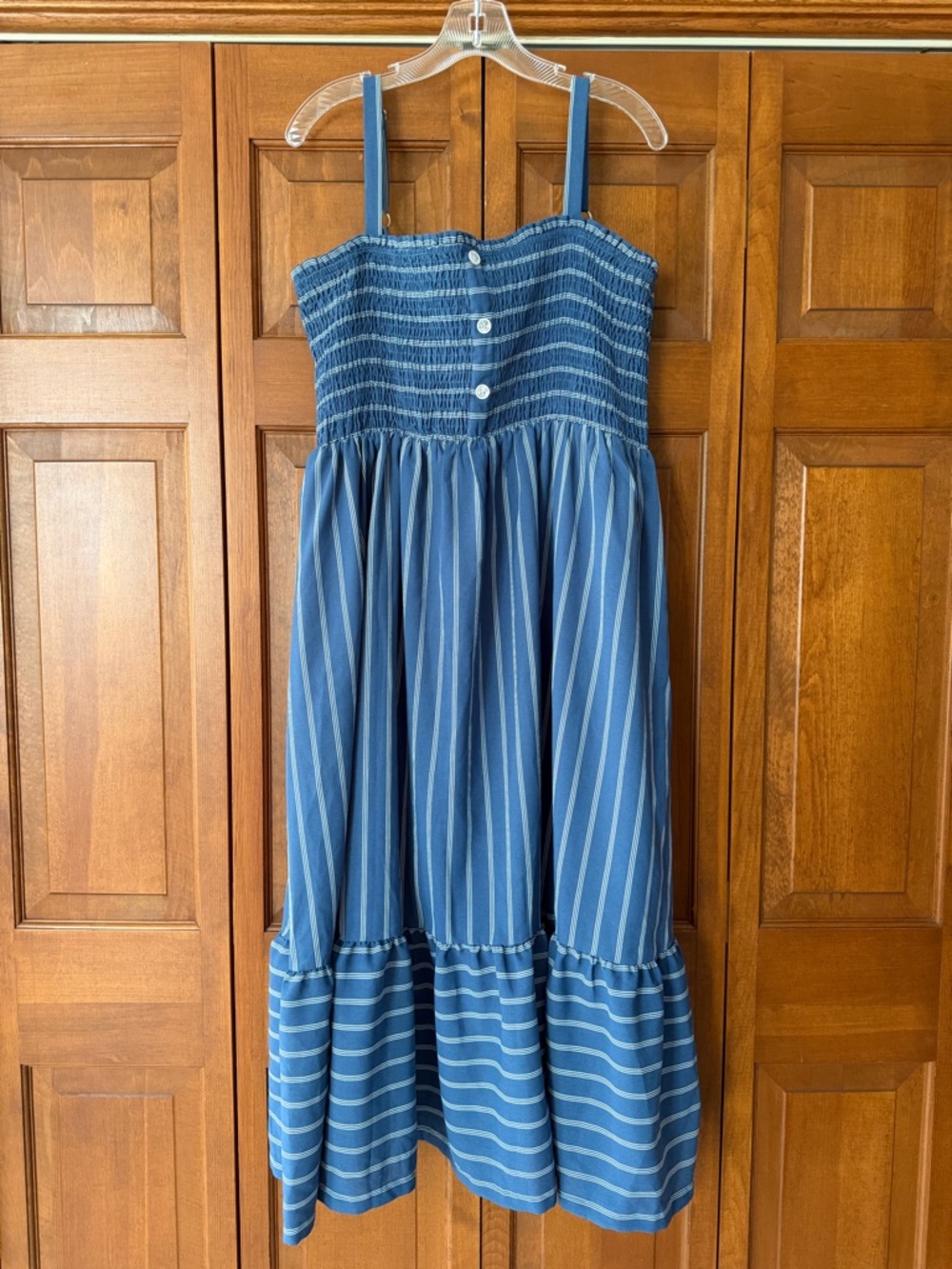 white birch Blue Striped Smocked Sundress for women